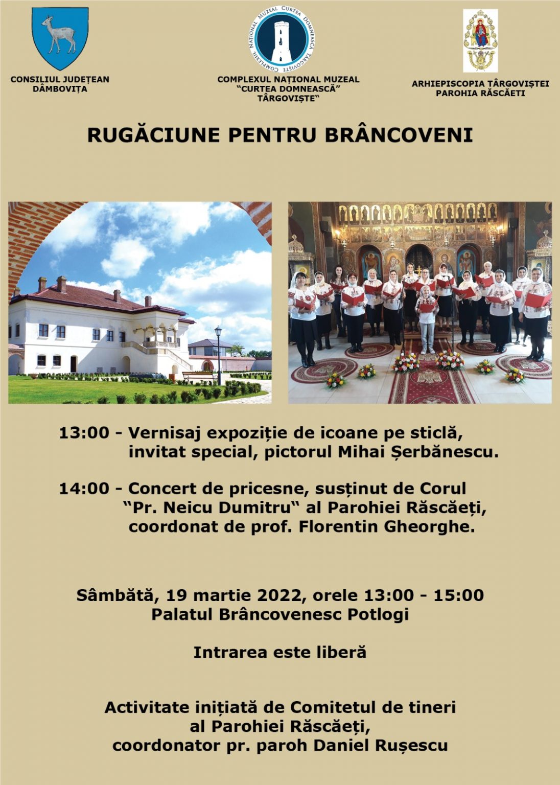 RUGĂCIUNE PENTRU BRÂNCOVENI. CONCERT DE PRICESNE ȘI EXPOZIȚIE DE ICOANE PE STICLĂ