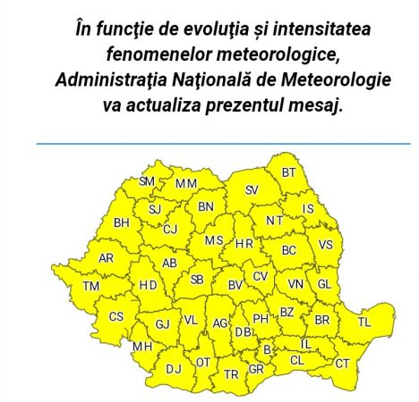 A intrat în vigoare ATENȚIONARE METEOROLOGICĂ COD GALBEN, 10 iunie, ora 14 – 12 iunie, ora 22