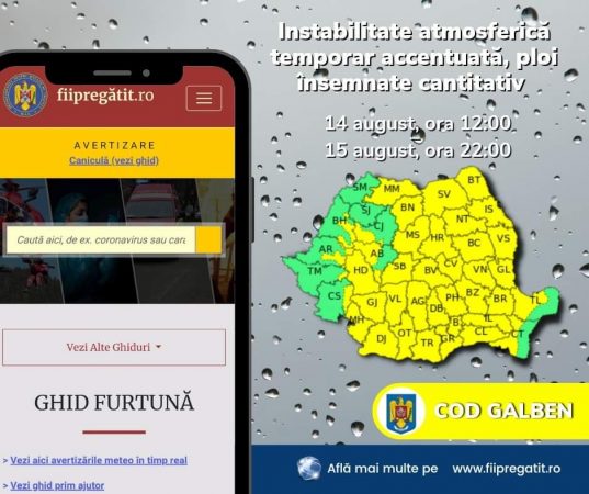 ALERTĂ, 𝗖𝗢𝗗 𝗚𝗔𝗟𝗕𝗘𝗡 de ploi torențiale în tot județul Dâmbovița