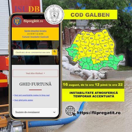 Atenționare meteorologică de FURTUNI în tot județul Dâmbovița, COD GALBEN