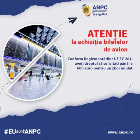 ANPC informează că cetățenii au dreptul să solicite până la 600 € despăgubire pentru un zbor anulat