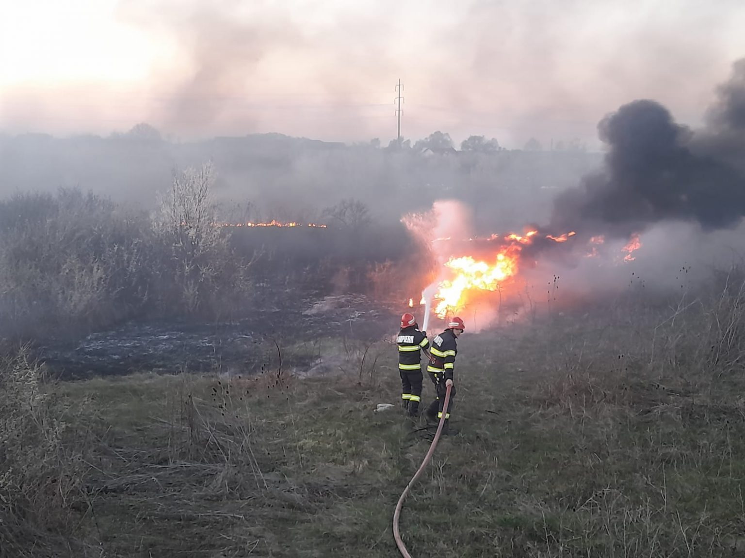 Alertă în comuna Văcărești, un puternic incendiu de vegetație uscată