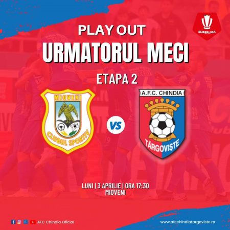 Astăzi, ora 17:30, Chindia Târgoviște întâlnește în deplasare pe CS Mioveni