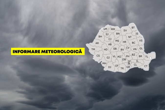ANM a emis o INFORMARE METEO de PLOI TORENȚIALE, VÂNT și GRINDINĂ pentru județul Dâmbovița