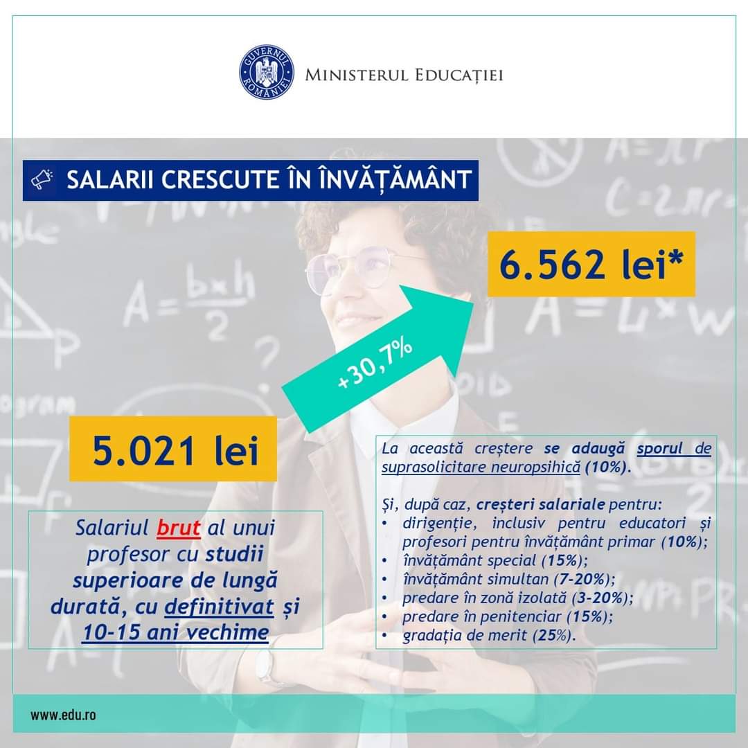 Este în consultare publică, o nouă Ordonanță de urgență a Guvernului pentru salarizarea personalului din sistemul național de învățământ de stat