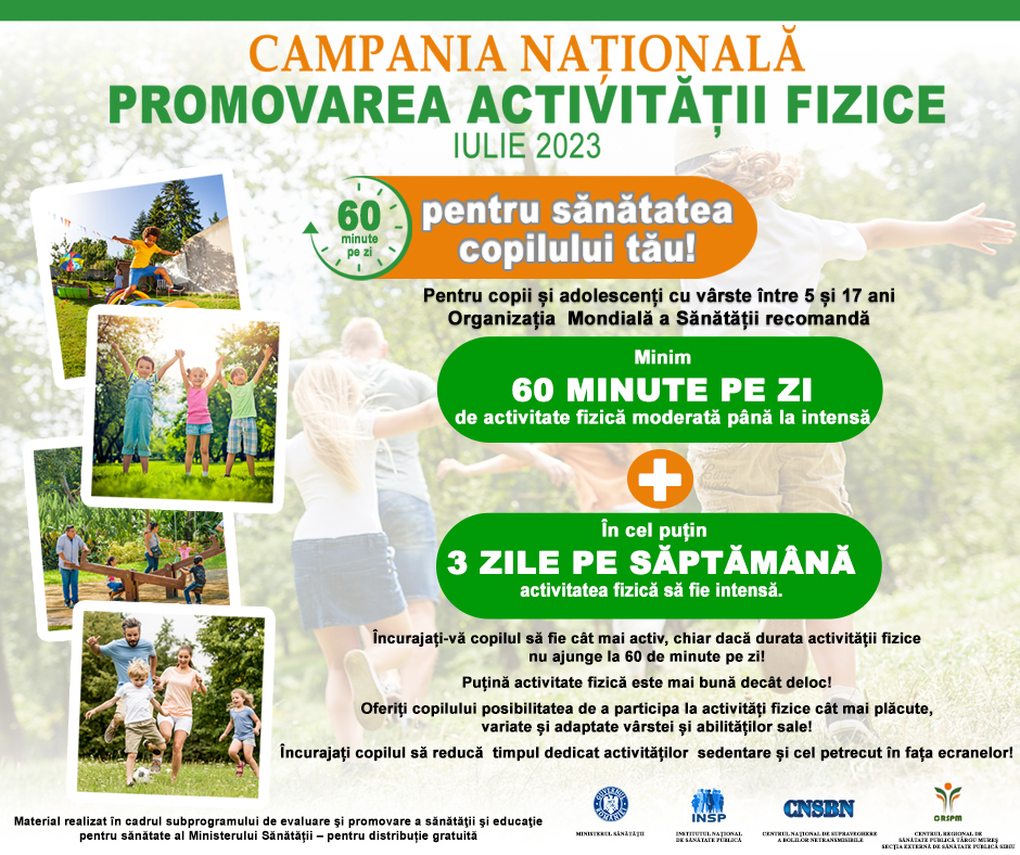 Campania se desfășoară sub sloganul: „60 de minute pe zi pentru sănătatea ta!”.Populatia țintă căreia i se adresează campania