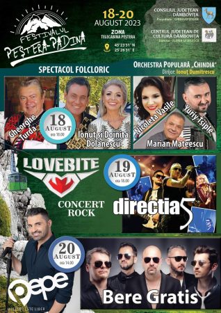Festivalul „Peștera – Padina” în perioada 18 – 20 august 2023