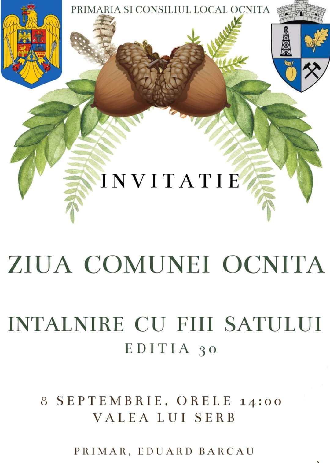 Ziua comunei Ocnița - Întâlnire cu fiii satului pe 8 septembrie 2023