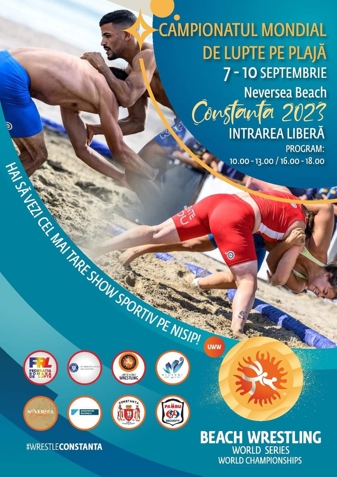 Constanța va fi gazda celor mai tari lupte ale sfârșitului de sezon, pe nisip: Campionatul Mondial de Lupte pe Plajă 2023!