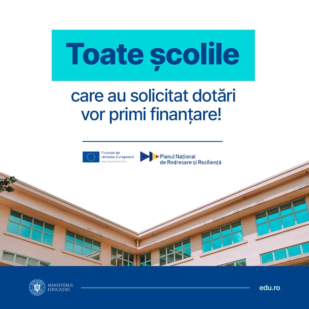 În urma apelului de proiecte pentru dotarea unităților de învățământ și a unităților conexe, care a fost deschis la Ministerul Educației, în perioada 19 decembrie
