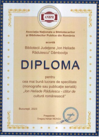 Biblioteca Județeană Dâmbovița a fost premiată de către Asociația Națională a Bibliotecarilor și Bibliotecilor Publice din România