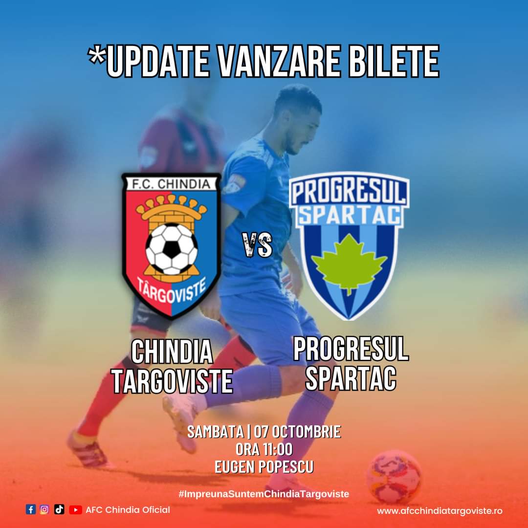 Chindia Târgoviște- Progresul Spartac, la acest meci, copiii între 0-14 ani au intrarea gratuită pe stadion , datorită faptului că se încearcă atragerea a cât mai mulți copii la stadion.