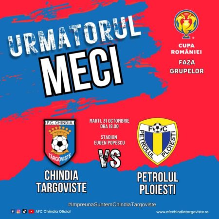 Pe stadionul „Eugen Popescu” se joacă în nocturnă, partida  Chindia Târgoviște – Petrolul Ploiești