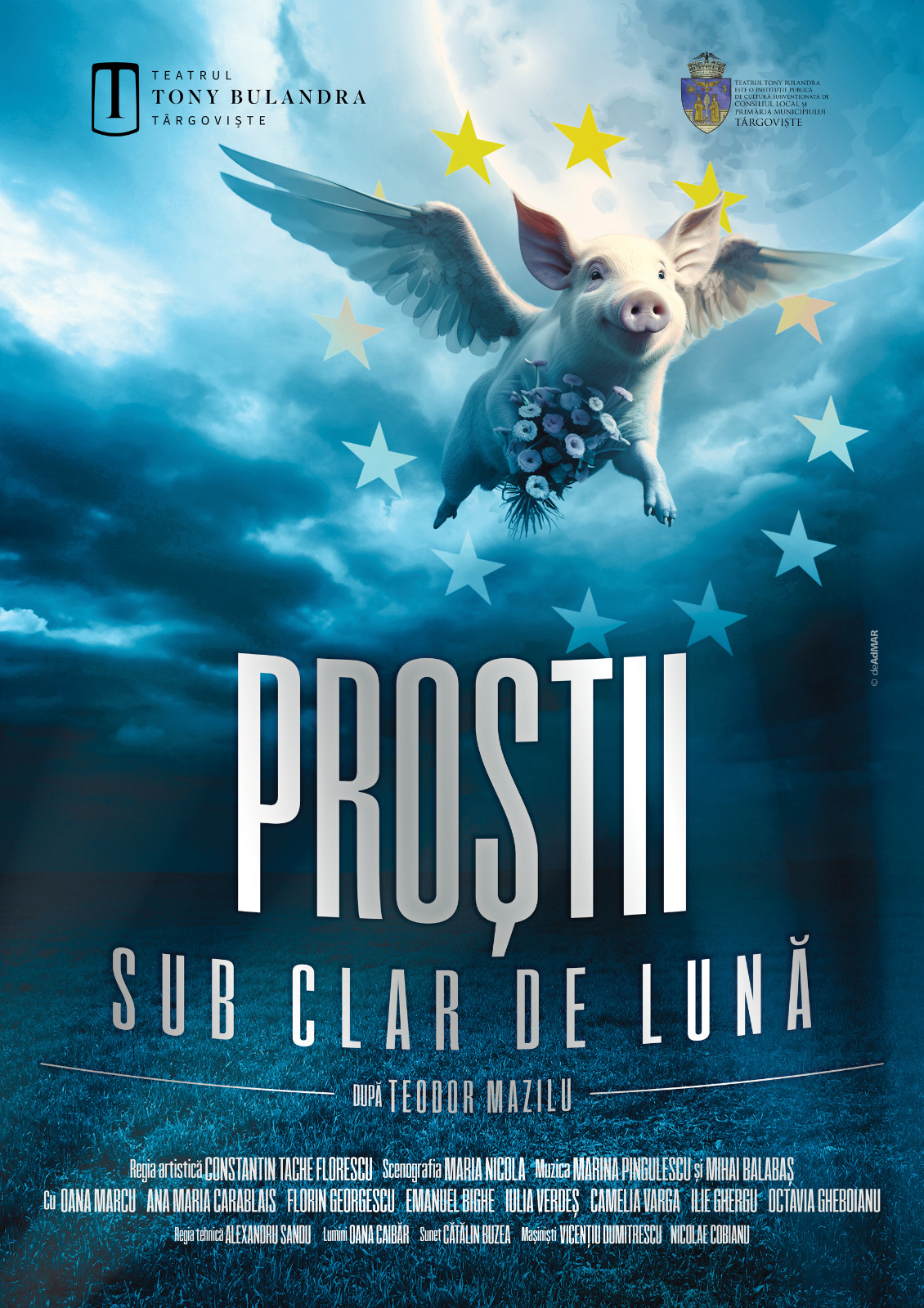 Comedia Proștii sub clar de lună, în premieră la teatrul din Târgoviște, joi, 12 octombrie 2023, de la ora 19:00, în Sala Mare a Teatrului Tony Bulandra
