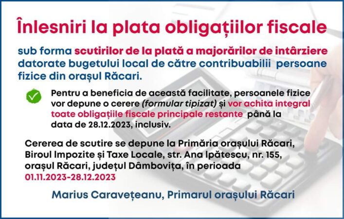ANUNȚ IMPORTANT de la Primăria Răcari, pentru cetățeni