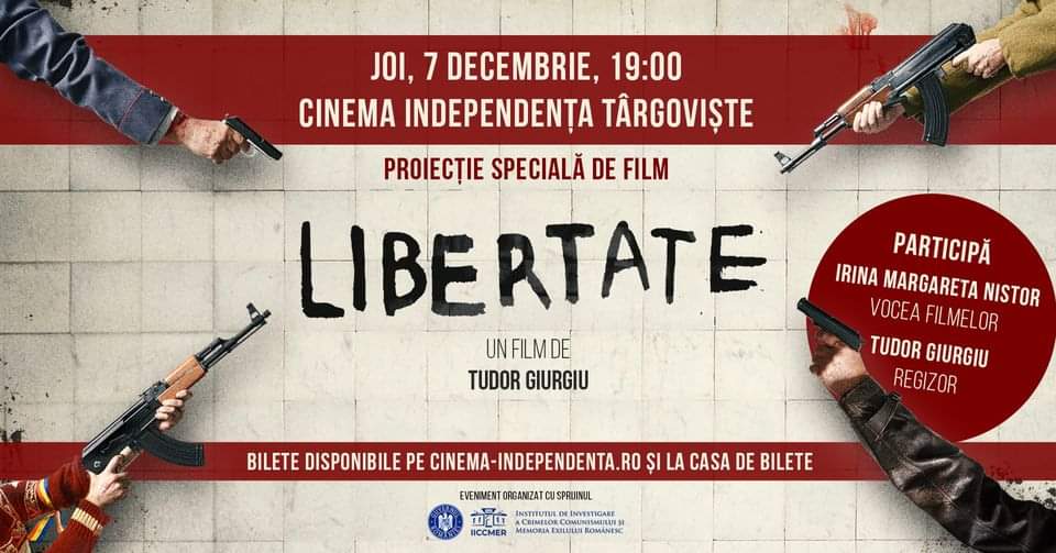 Regizorul Tudor Giurgiu și Irina Margareta Nistor, cunoscută drept Vocea Filmelor, vin la Târgoviște pentru o proiecție specială LIBERTATE