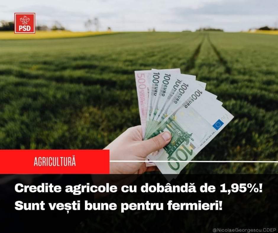 Florin Barbu, ministrul social-democrat de la Agricultură, a anunțat că noile credite pentru sectorul agricol vor fi subvenționate de stat și vor putea fi accesate după data de 1 ianuarie 2024.