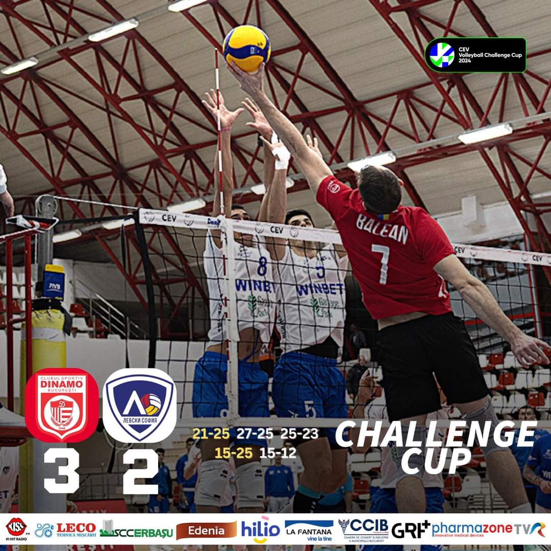 Dinamo București a învins cu 3-2 pe Levski Sofia, în returul optimilor de finală din Challenge Cup, dar a ratat calificarea în ”sferturi”. Bulgarii câștigaseră meciul tur cu 3-0.