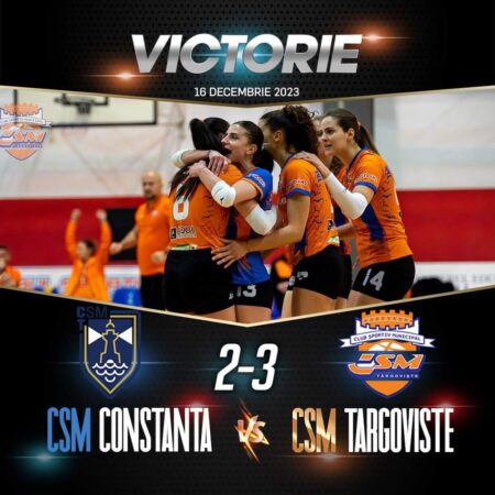 CSM Târgoviște a câștigat partida cu CSM Constanța CSM Târgoviște a câștigat partida cu CSM Constanța, voleibalistele de la Târgoviște câștigă cu un efort considerabil partida împotriva celor de la CSM Constanța și reușesc să încheie această parte a Campionatului Național de Volei Feminin Divizia A1 cu încă o victorie.