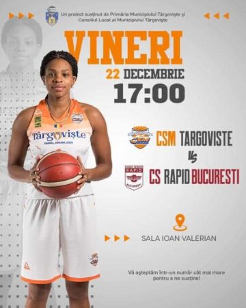 Zi de baschet, CSM Târgoviște întâlnește vineri, 22 decembrie, ora 17:00, în Sala Ioan Valerian, pe CS Rapid București și are nevoie