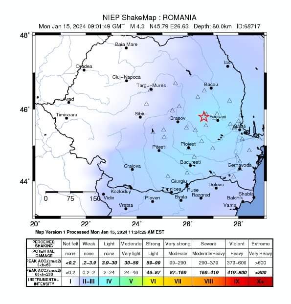 Trei cutremure s-au produs luni, în România 