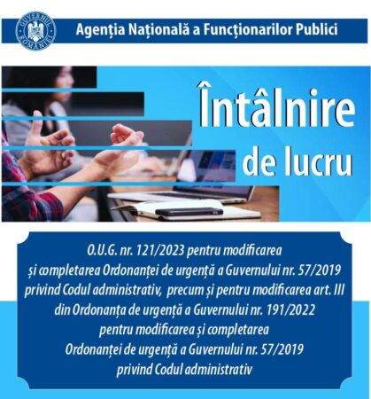 Agenția Națională a  Funcționarilor Publici  organizează marţi, 23 ianuarie 2024, începând cu ora 10:00, o întâlnire online cu reprezentanţi