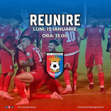 Chindiei Târgoviște  se întoarce la treabă de astăzi, 15 ianuarie, reuniunea lotului va avea loc la ora 13: 00, la Stadion "Eugen Popescu" din  Târgoviște.