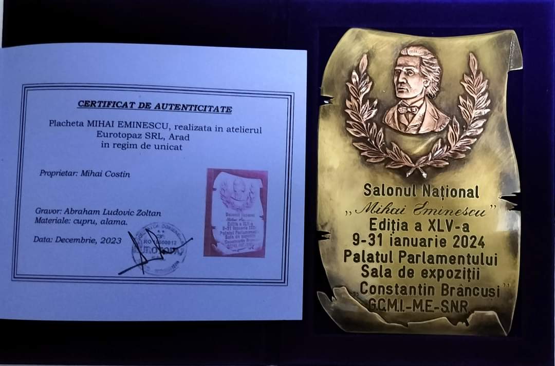 În perioada 9 – 31 ianuarie 2024, la Palatul Parlamentului, Sala de Expoziții „Constantin Brâncuşi”, sub egida Camerei Deputaţilor, are loc Salonul Naţional „Mihai Eminescu”,