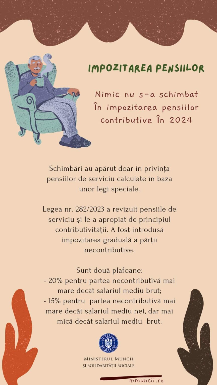 Nimic nu s-a schimbat în impozitarea pensiilor contributive  în 2024. Mai exact, pensiile sub 2.000 de lei nu sunt impozitate.