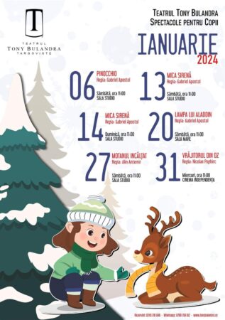 Programul spectacolelor pentru luna ianuarie 2024, la Teatrul Tony Bulandra Târgovişte Programul spectacolelor pentru luna ianuarie 2024, la Teatrul Tony Bulandra Târgovişte.