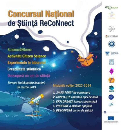 Dacă vreți să descoperiți cercetarea științifică într-un mod interactiv, să cunoașteți meseria de cercetător sau să desfășurați acțiuni concrete care ilustrează o ipostază din activitatea unui cercetător, puteți să vă înscrieți la Concursul Național de Știință ReCoNnect 2023 - 2024