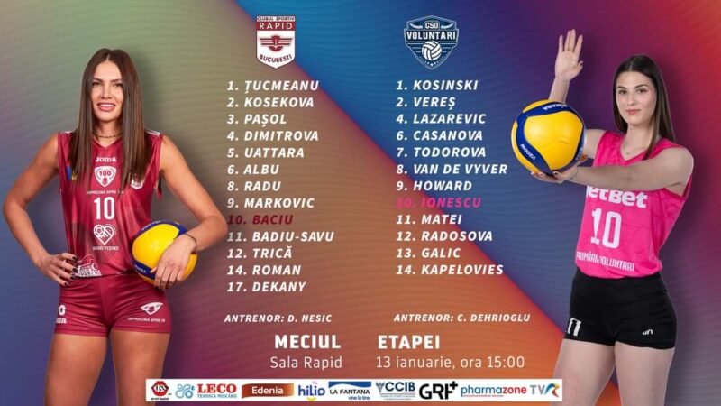 Primul derby al anului în voleiul feminin românesc se joacă sâmbătă, în Sala ”Rapid”. Lider după turul campionatului (9 victorii – 2 înfrângeri)