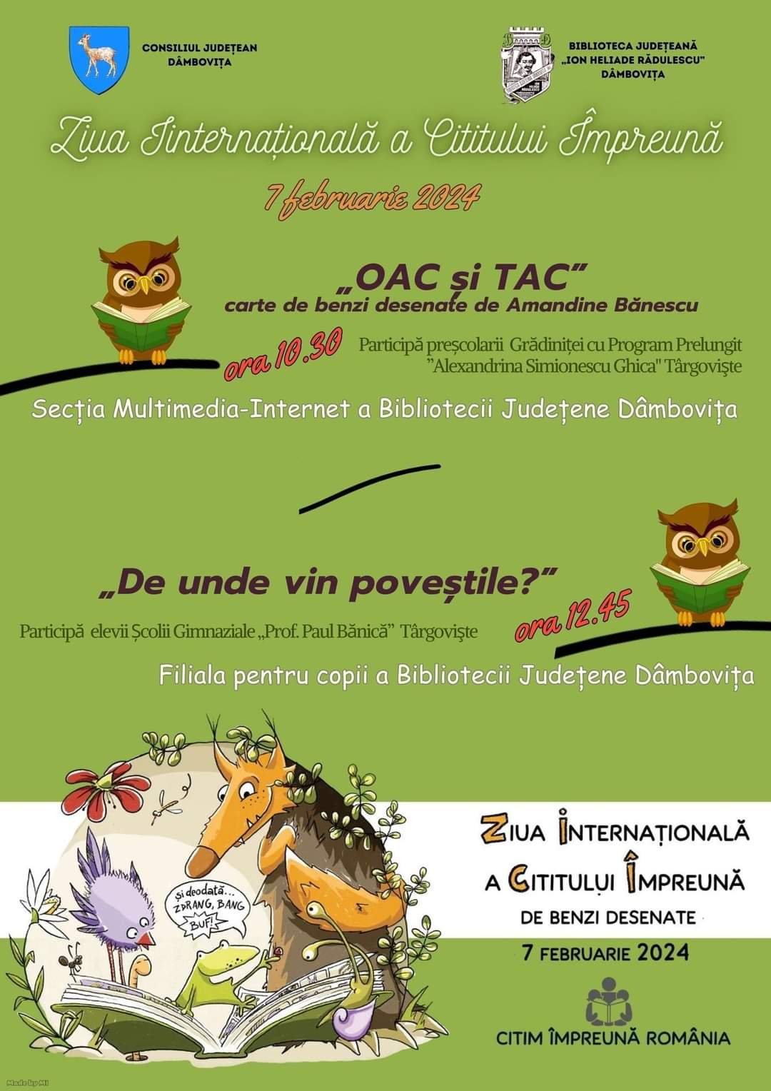 Biblioteca Județeană „I. H. Rădulescu” Dâmbovița se alătură evenimentului Ziua Internațională a Cititului Împreună, aflat la a opta ediție.