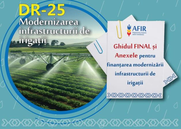 AFIR a publicat ghidul pentru modernizarea infrastructurii de irigații, o oportunitate uriașă pentru fermieri Cu sprijin financiar nerambursabil, fermierii pot moderniza sistemele de irigații, creând astfel o agricultură mai eficientă și sustenabilă.