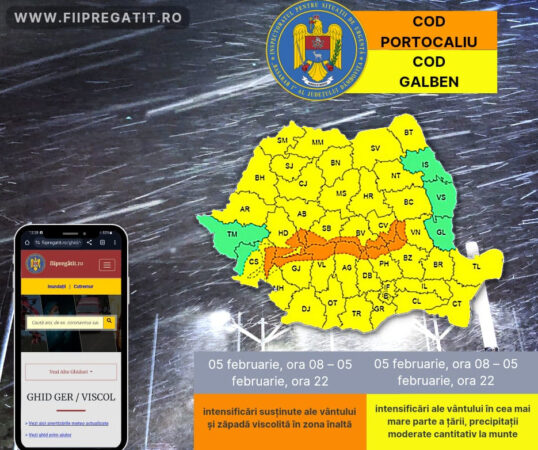 Județul Dâmbovița este sub avertizare meteo COD GALBEN de VÂNT PUTERNIC Județul Dâmbovița este sub avertizare meteo COD GALBEN de VÂNT PUTERNIC, valabilă în intervalul: luni, 05 februarie, ora 08:00- luni, 5 februarie, ora 22:00.