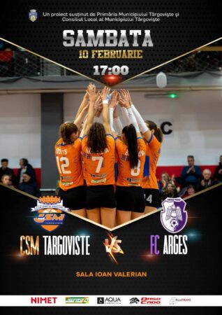 Sâmbătă, 10 februarie, sala "Ioan Valerian" din Târgoviște va fi gazda meciului de volei dintre CSM Târgoviște și FC Argeș.
