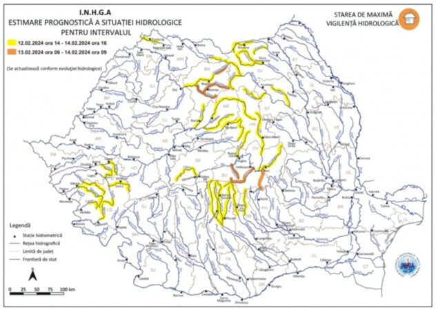 Tot județul Dâmbovița este sub INFORMARE METEOROLOGICĂ de ploi și vânt, valabilă în intervalul  12 februarie, ora 14:00– 14 februari