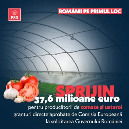 PSD dă o veste bună: Comisia Europeană a dat undă verde unei scheme de ajutor de 37,6 Milioane Euro propusă de Guvernul României pentru susținerea producătorilor de tomate și usturoi. 