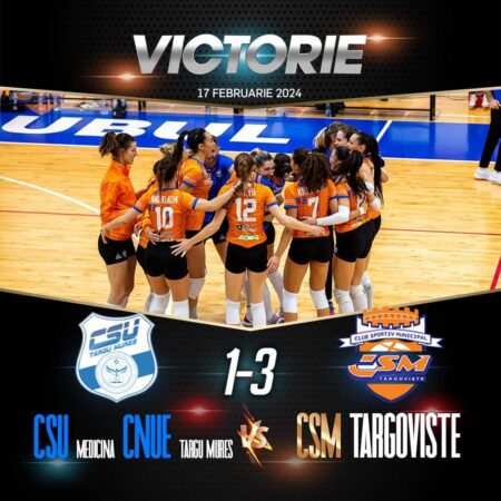 CSM Târgoviște s-a întors cu victorie de la Târgu Mureș Echipa de volei CSM Târgoviște, după două ore de joc în fața echipei CSU Medicina Târgu Mureș, a obținut o victorie meritată. Partida a fost plină de adrenalină, ambele echipe dând totul pentru victorie.