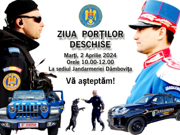 Inspectoratul de Jandarmi Judeţean “Mircea cel Bătrân” Dâmboviţa organizează marți, 2 aprilie a.c., între orele 10.00 – 12.00