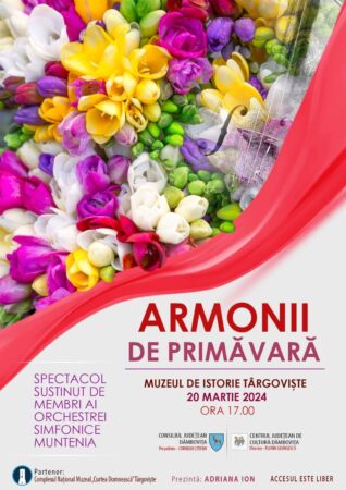 Primăvara, anotimpul minunat, plin de viață și culoare, va fi sărbătorită de Centrul Județean de Cultură Dâmbovița, prin concertul „Armonii de primăvară”.