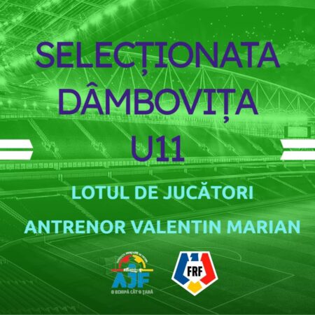 Selecționata U11 Dâmbovița întâlnește astăzi, pe Selecționata U11 Prahova Valentin Marian a finalizat lotul selecționatei județene U11 (copii născuți în anul 2013), care va juca astăzi, 3 aprilie, la Ploiești, cu selecționata similară a județului Prahova.