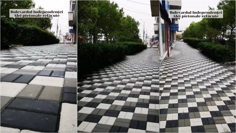 Se lucrează  la modernizarea trotuarelor din municipiul Târgoviște , chiar dacă  vremea este capricioasă.