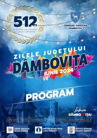Zilele Județului Dâmbovița, 31 mai – 13 iunie 2024 Zilele Județului Dâmbovița, un eveniment de excepție ce va avea loc în perioada 31 mai - 13 iunie 2024. Manifestările vor debuta pe data de 31 mai cu o serie de activități variate, menite să bucure și să răspundă gusturilor diverse ale tuturor participanților. Regăsiți programul pentru 31mai și 1 iunie, atașat mai jos.