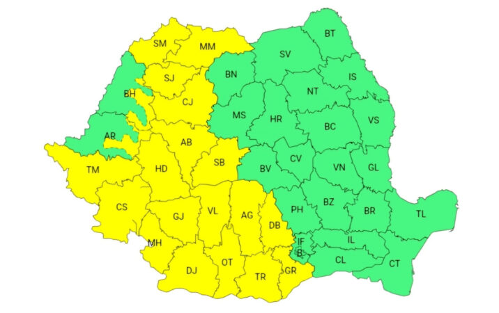 Avertizarea GALBEN DE PLOI ȘI VIJELII este valabilă pentru județul Dâmbovița în intervalul, 22 mai, ora 10:00 - 23 mai, ora 10:00.