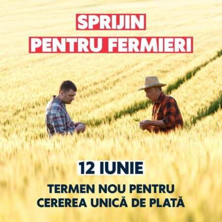 IMPORTANT PENTRU FERMIERI: 12 IUNIE 2024 – NOUL TERMEN LIMITĂ PENTRU DEPUNEREA CERERII UNICE DE PLATĂ APIA invită toți fermierii care nu au depus încă cererea de plată, la centrele locale și județene ale agenției pentru finalizarea procesului de depunere a documentației.
