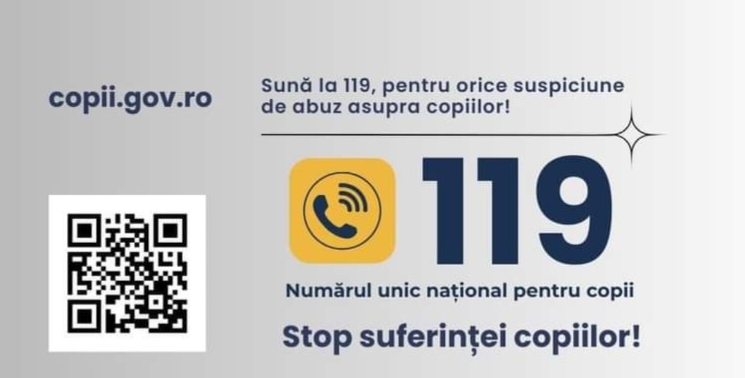 Numărul unic 119 pentru raportarea cazurilor de abuz, neglijare și exploatare a copiilor este operațional și în județul Dâmbovița.