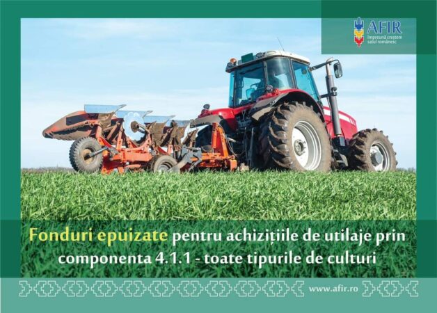AFIR anunță că fondurile pentru  utilaje și echipamente agricole au fost epuizate