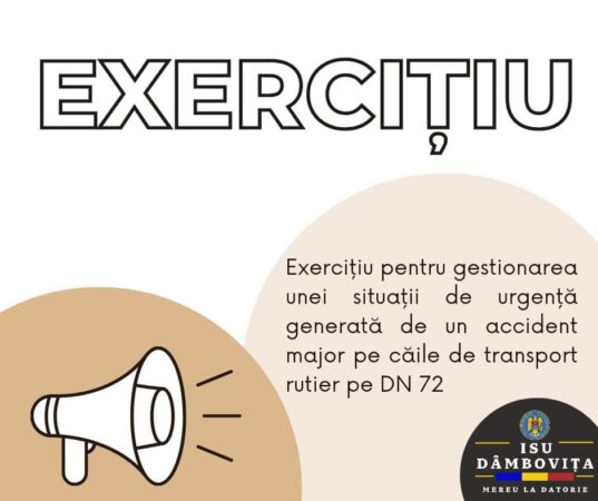 În județul Dâmbovița are loc un exercițiu de simulare a unui accident grav pentru antrenarea forțelor de intervenție Inspectoratul pentru Situații de Urgență „Basarab I” va desfășura astăzi, 11 iulie a.c., un exercițiu amplu de simulare a unui eveniment