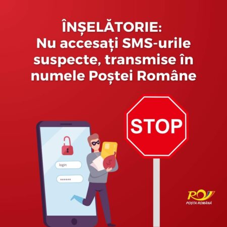 Atenție la SMS-urile date în numele Poștei Române, nu cădeți în capcana înșelătoriilor Atenție! Poșta Română avertizează asupra unor mesaje suspecte de tip SMS . Nu accesați SMS-urile suspecte, transmise în numele Poștei Române, mare atenție sunteți ținta unei ÎNȘELĂTORII.